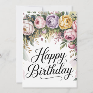Elegante Bloemen Verjaardag Kaart – Waterverf Bloe