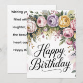 Elegante Bloemen Verjaardag Kaart – Waterverf Bloe (Voorkant / Achterkant)
