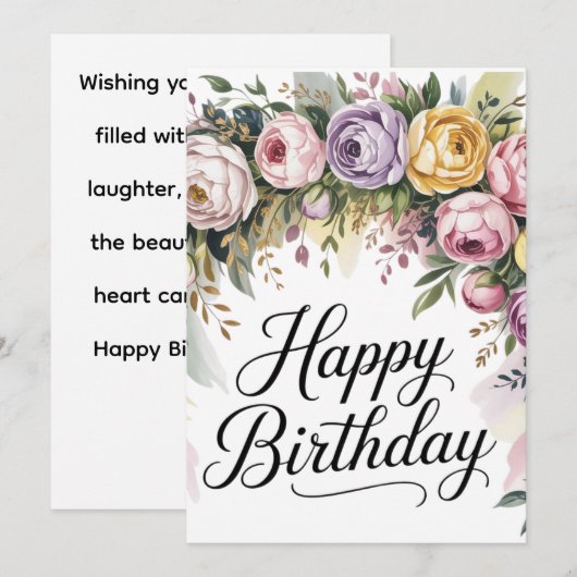 Elegante Bloemen Verjaardag Kaart – Waterverf Bloe (Voorkant / Achterkant)