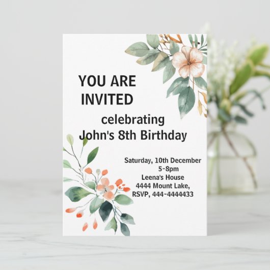 Elegante Bloemen Verjaardag Uitnodiging (Staand voorkant)