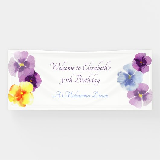 Elegante Bloemen Verjaardagsfeest Spring Wildflowe Spandoek (Horizontaal)