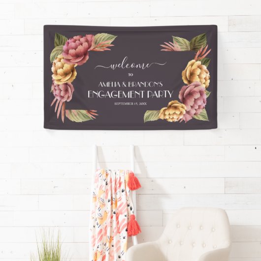 Elegante Bloemen Verlovingsfeestbanner Spandoek (Insitu)