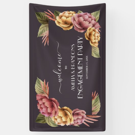 Elegante Bloemen Verlovingsfeestbanner Spandoek (Verticaal)