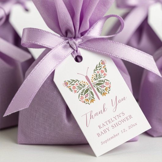 Elegante Bloemen Vlinder Baby shower Favor Cadeaulabel