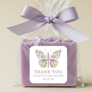 Elegante Bloemen Vlinder Baby shower Favor Vierkante Sticker
