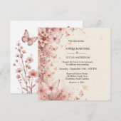 Elegante Bloemen Vlinder bruiloft uitnodiging (Voorkant / Achterkant)