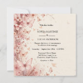 Elegante Bloemen Vlinder bruiloft uitnodiging (Voorkant)