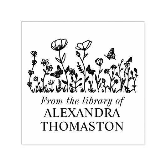 Elegante Bloemen, Vlinders Bibliotheek Boeknaam Zelfinktende Stempel (Design)