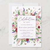 Elegante Bloemen Vlinders Memorial Uitnodiging (Voorkant)