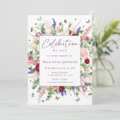 Elegante Bloemen Vlinders Memorial Uitnodiging (Staand voorkant)