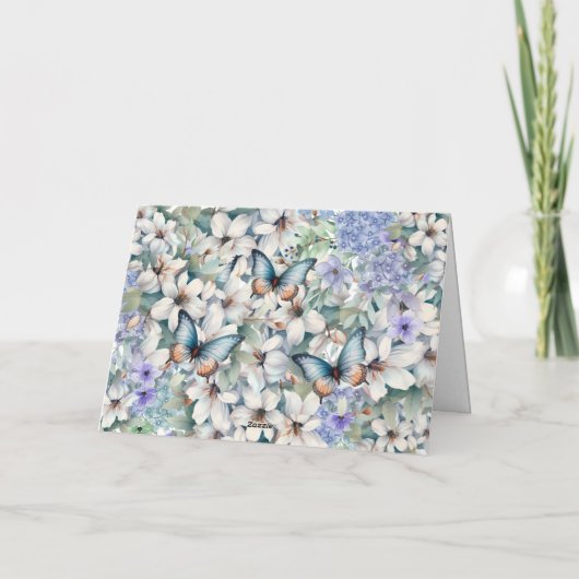 Elegante Bloemen & Vlinders Verjaardag Kaart (Achterkant)