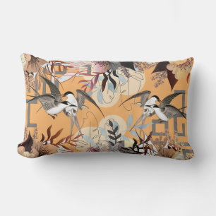 Elegante Bloemen, Vogels Geometrie op Abrikoos Kussen