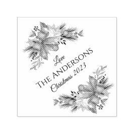 Elegante Bloemen Vrolijk Kerstfeest 2023 Zelfinktende Stempel