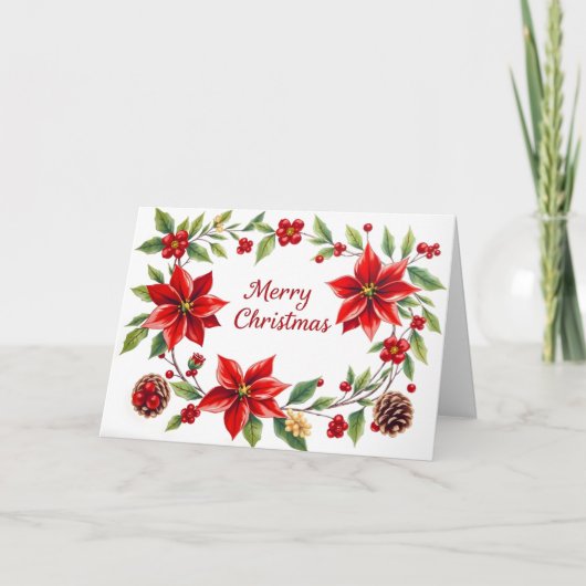 Elegante Bloemen Vrolijk Kerstfeest met Pine Cones Kaart (Voorkant)