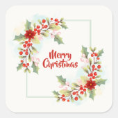 Elegante Bloemen Vrolijk Kerstfeest | STICKER (Voorkant)