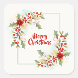 Elegante Bloemen Vrolijk Kerstfeest | STICKER