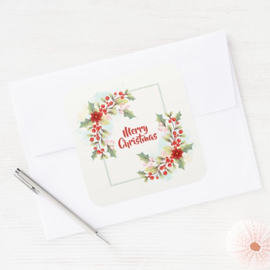 Elegante Bloemen Vrolijk Kerstfeest | STICKER (Envelop)