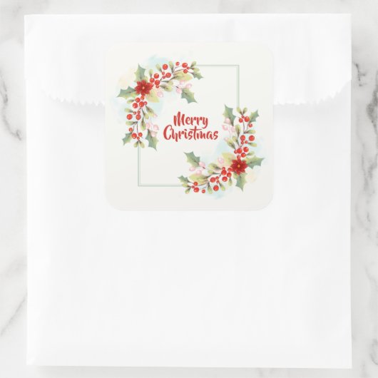 Elegante Bloemen Vrolijk Kerstfeest | STICKER (Tas)