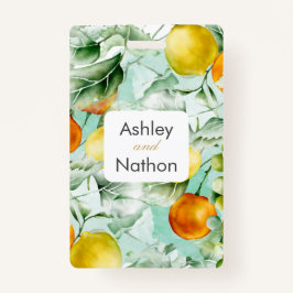 Elegante bloemen & vruchten aquarel zomer bruiloft badge