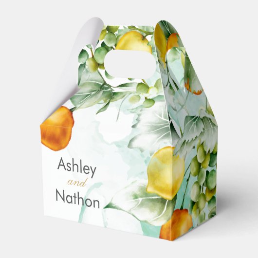 Elegante bloemen & vruchten aquarel zomer bruiloft bedankdoosjes (Voorkant Zijde)