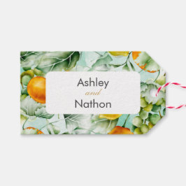 Elegante bloemen & vruchten aquarel zomer bruiloft cadeaulabel