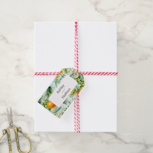 Elegante bloemen & vruchten aquarel zomer bruiloft cadeaulabel (Met Touw)