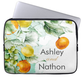 Elegante bloemen & vruchten aquarel zomer bruiloft laptop sleeve