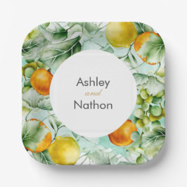 Elegante bloemen & vruchten aquarel zomer bruiloft papieren bordje
