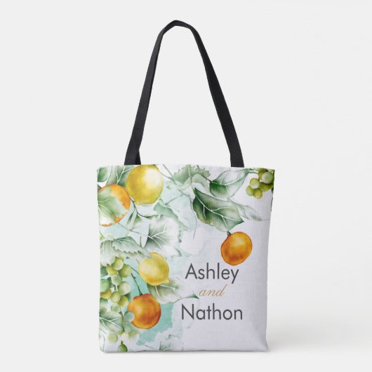 Elegante bloemen & vruchten aquarel zomer bruiloft tote bag (Achterkant)