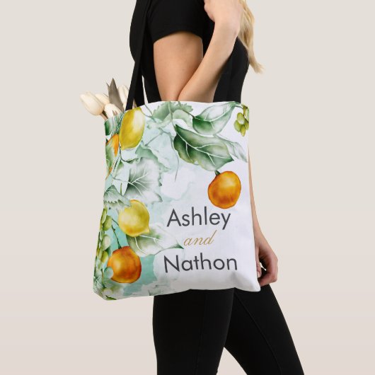 Elegante bloemen & vruchten aquarel zomer bruiloft tote bag (Dichtbij)