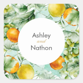 Elegante bloemen & vruchten aquarel zomer bruiloft vierkante sticker