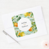 Elegante bloemen & vruchten aquarel zomer bruiloft vierkante sticker (Envelop)