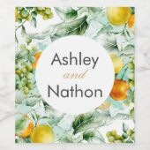 Elegante bloemen & vruchten aquarel zomer bruiloft wijn etiket (Enkel label)