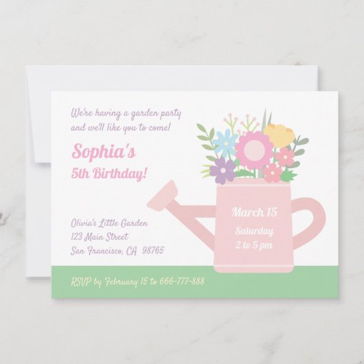 Elegante Bloemen Watering Can Garden Verjaardagsfe Kaart (Voorkant)