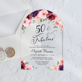 Elegante Bloemen Waterverf 50ste Verjaardag Party Acryl Uitnodigingen