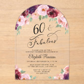 Elegante Bloemen Waterverf 60ste Verjaardag Party  Acryl Uitnodigingen (Voorkant)