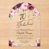 Elegante Bloemen Waterverf 70ste Verjaardag Party  Acryl Uitnodigingen (Voorkant)