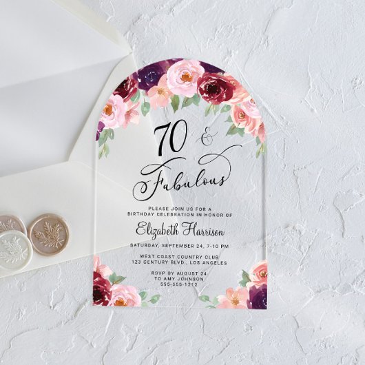 Elegante Bloemen Waterverf 70ste Verjaardag Party  Acryl Uitnodigingen