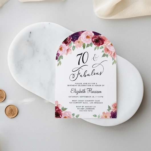 Elegante Bloemen Waterverf 70ste Verjaardag Party  Kaart