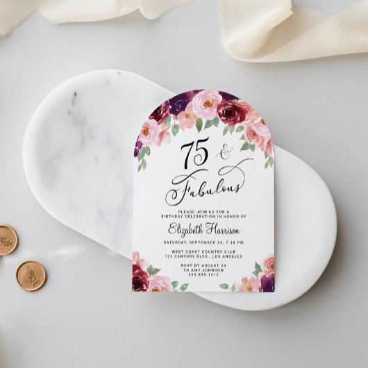 Elegante Bloemen Waterverf 75e Verjaardag Party Ar Kaart