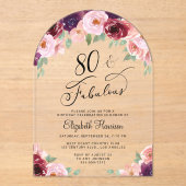 Elegante Bloemen Waterverf 80ste Verjaardag Party  Acryl Uitnodigingen (Voorkant)