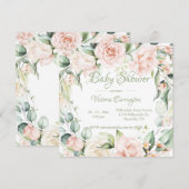 Elegante Bloemen Waterverf Baby shower Uitnodiging (Voorkant / Achterkant)