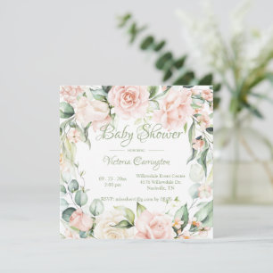Elegante Bloemen Waterverf Baby shower Uitnodiging