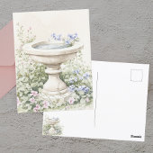Elegante Bloemen Waterverf Birdbath Garden Briefkaart