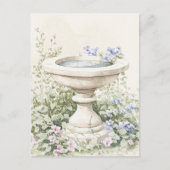 Elegante Bloemen Waterverf Birdbath Garden Briefkaart (Voorkant)