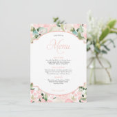 Elegante Bloemen Waterverf Blush Pink Party Menu (Staand voorkant)