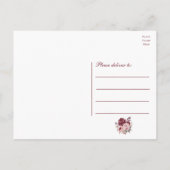 Elegante Bloemen Waterverf Bourgondische pioen bru Briefkaart (Achterkant)