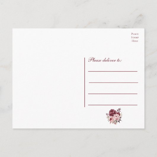 Elegante Bloemen Waterverf Bourgondische pioen bru Briefkaart (Achterkant)