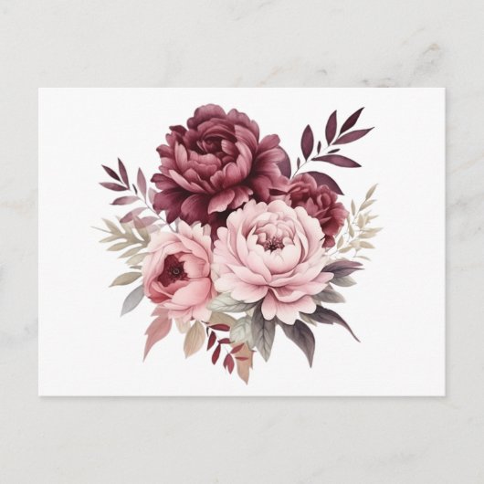 Elegante Bloemen Waterverf Bourgondische pioen bru Briefkaart (Voorkant)