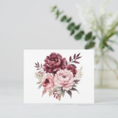 Elegante Bloemen Waterverf Bourgondische pioen bru Briefkaart (Staand voorkant)